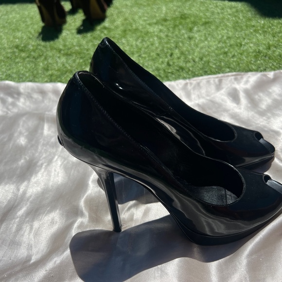 Dior Black Patent Leather Peep Toe Platform Stiletto Pumps Size 38 - Picture 7 of 8